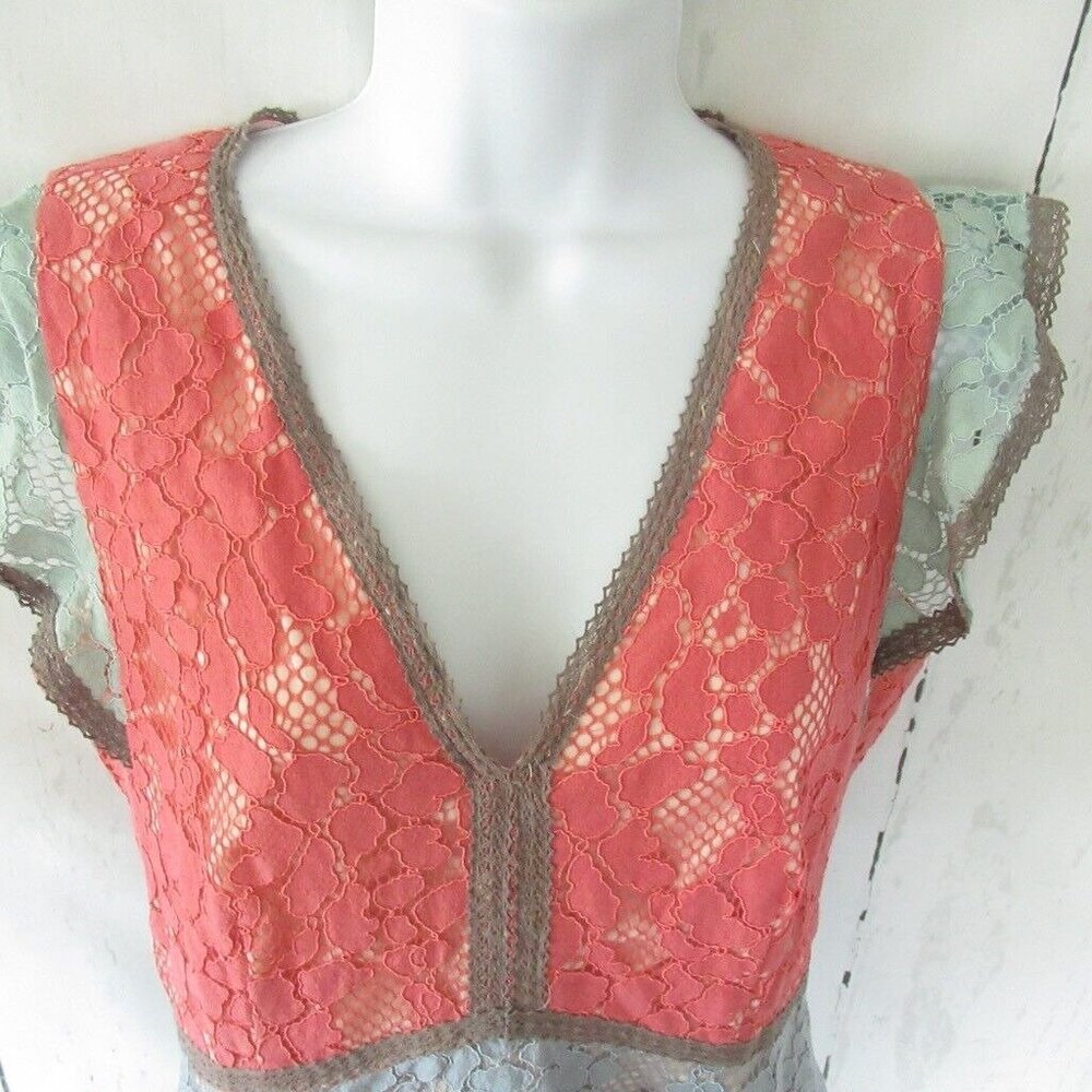 Sundance Top M Medium Lace Flutter Short Sleeve Boho Peasant - Picture 2 of 6